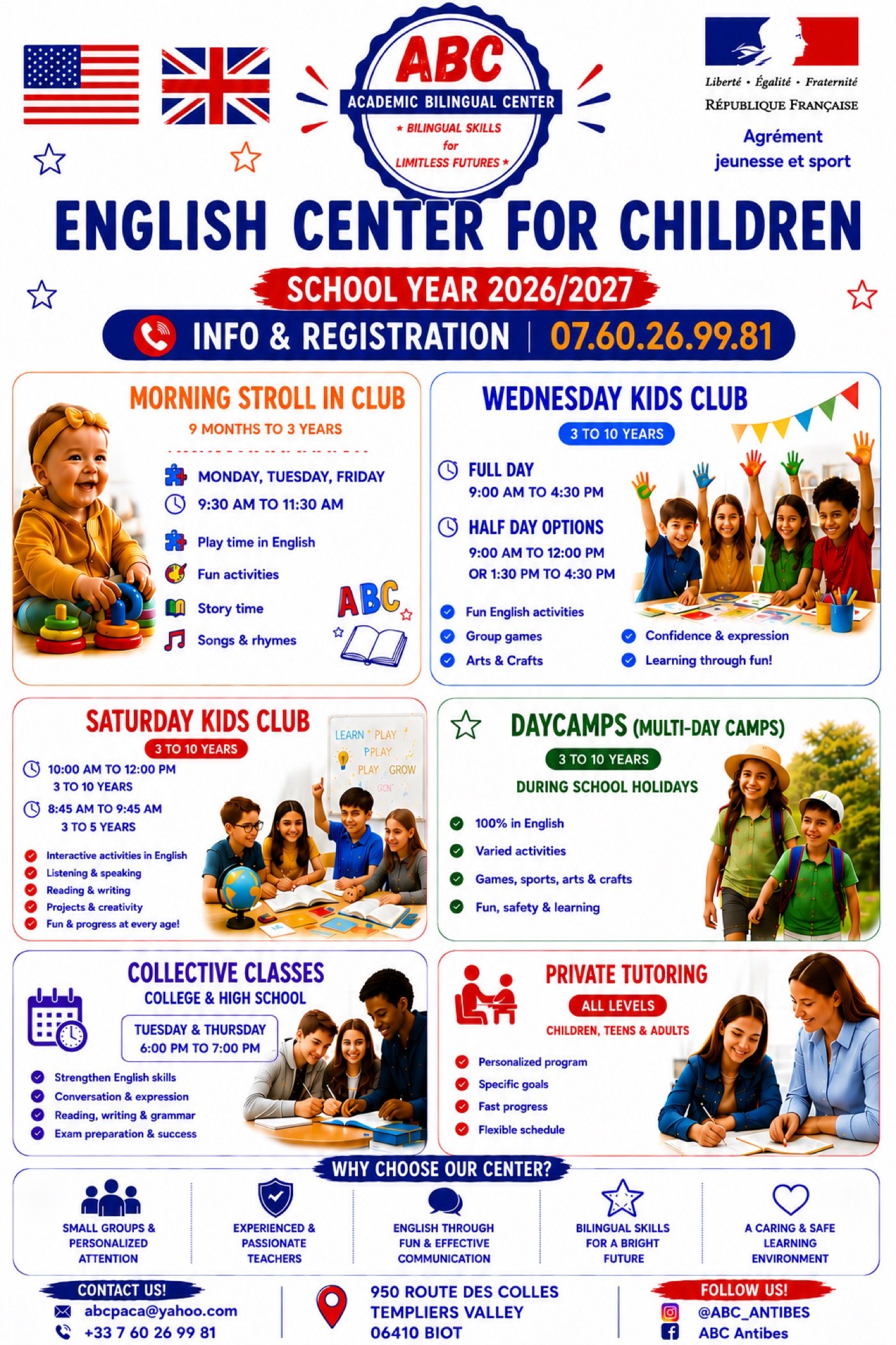 Récapitulatif des programmes ABC – English Center for Children